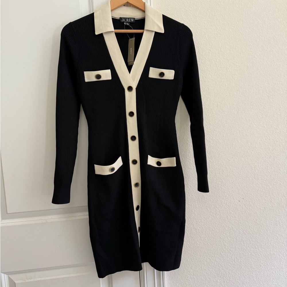 J.Crew Black and Cream Cardigan Dress S